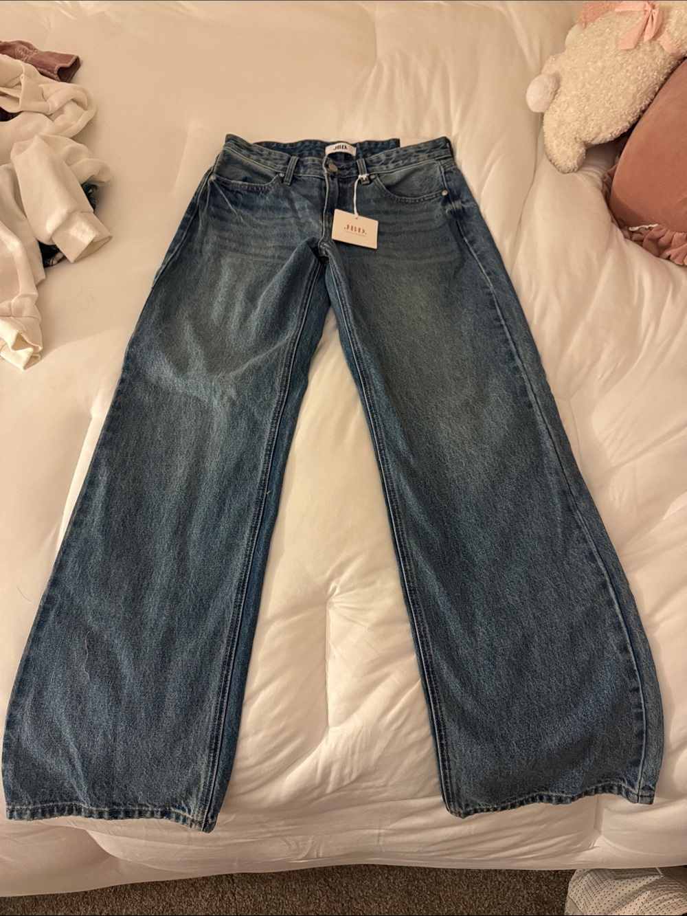 Just Black Women's Wide Leg Flare Jeans in Medium Blue Denim